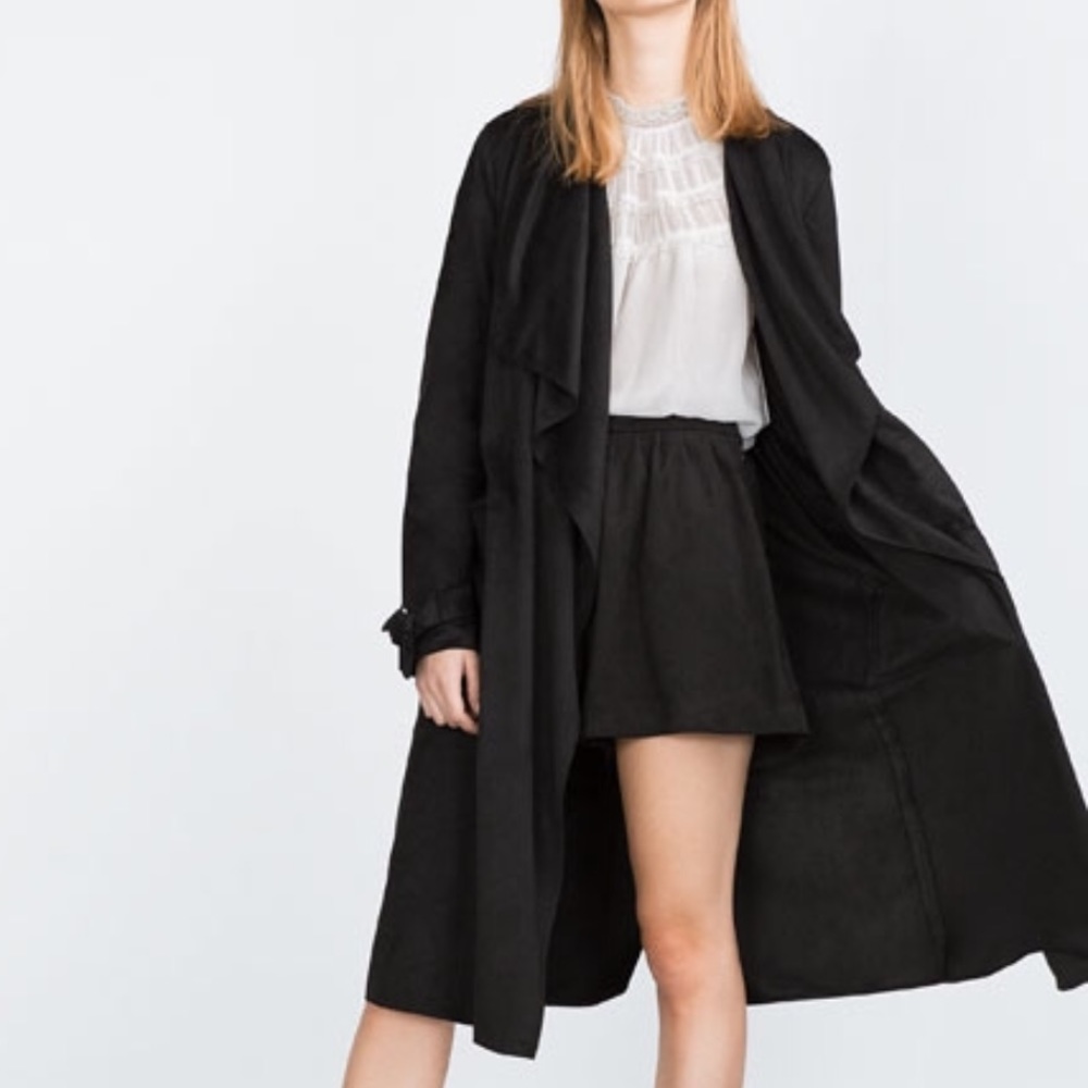 Zara long black trench Oversized